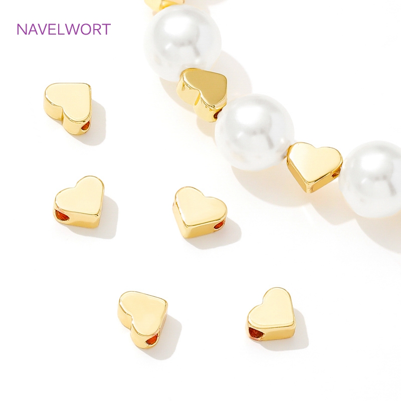 Jewelry Making Items - 18K 本物の金メッキ真鍮製ハート型スペーサービーズ、ブレスレット作成用、ビーズ用セパレーター、DIY ビーズジュエリーアクセサリー