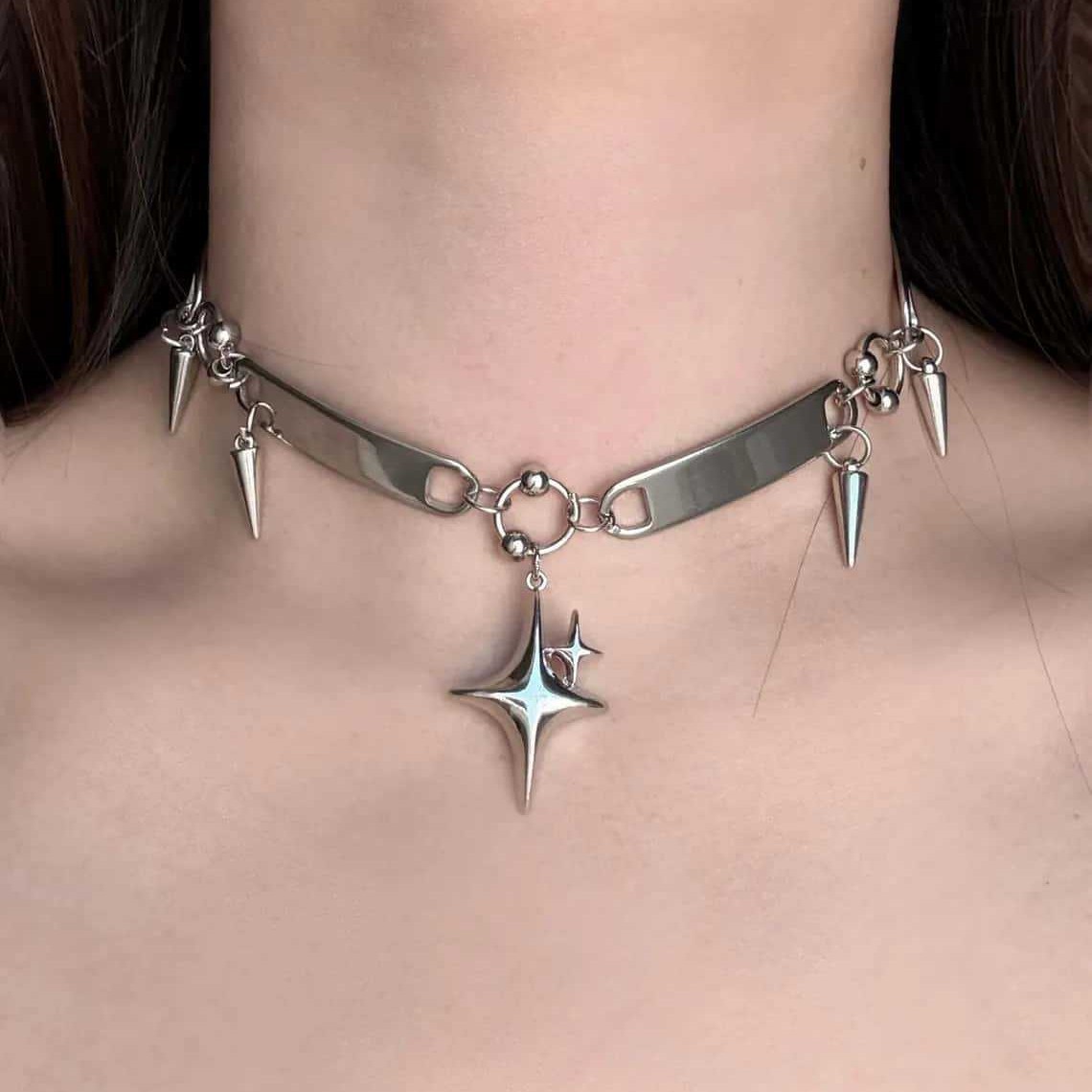 Jewelry Making Rings - パンクスターリベットチョーカー、ロックジュエリー、Y2kアクセサリー、ヒッピー、ゴス、デザインセンス、スパイク、クロススター、ノーズリングチャーム、女性用ネックレス