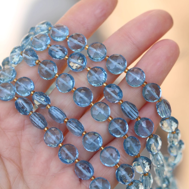 Jewelry Making London - 5 個のルースビーズ ロンドンブルートパーズ ファセットカット フラットコイン ラウンドレル