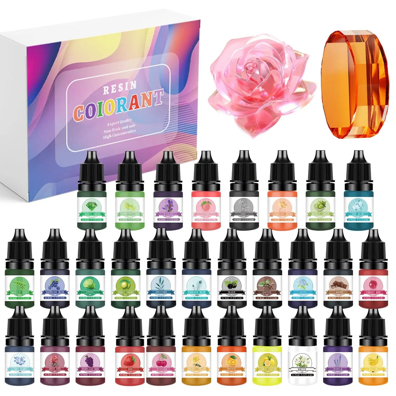 Jewelry Making Online - 30色 5ml エポキシ樹脂顔料キット 液体着色剤 DIY UVエポキシ樹脂型