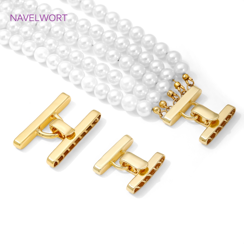 Jewelry Making Items - マルチストランドネックレスクラスプ 18K ゴールドメッキパールクラスプコネクタ、真鍮ファスナー開閉ロッククラスプ、DIY ジュエリーアクセサリー