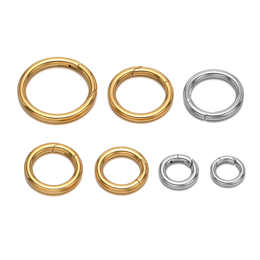 Jewelry Making Class - 2個/ロット 丸型スプリングクラスプ ステンレス鋼 金メッキ キーホルダー バックル