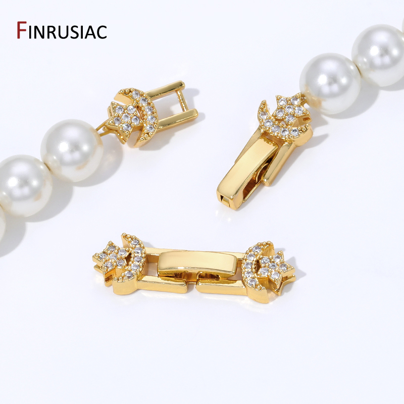 Jewelry Making Items - 18K金メッキ真鍮パールクラスプコネクター、ブレスレット用クラスプ、ジルコンファスナーロッククラスプ、DIYジュエリー製作用品