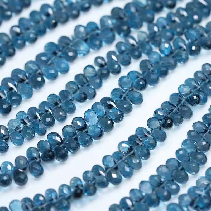 Jewelry Making London - 6A ロンドンブルートパーズ ドロップファセットカット 5-7mm 10cm ルースビーズ