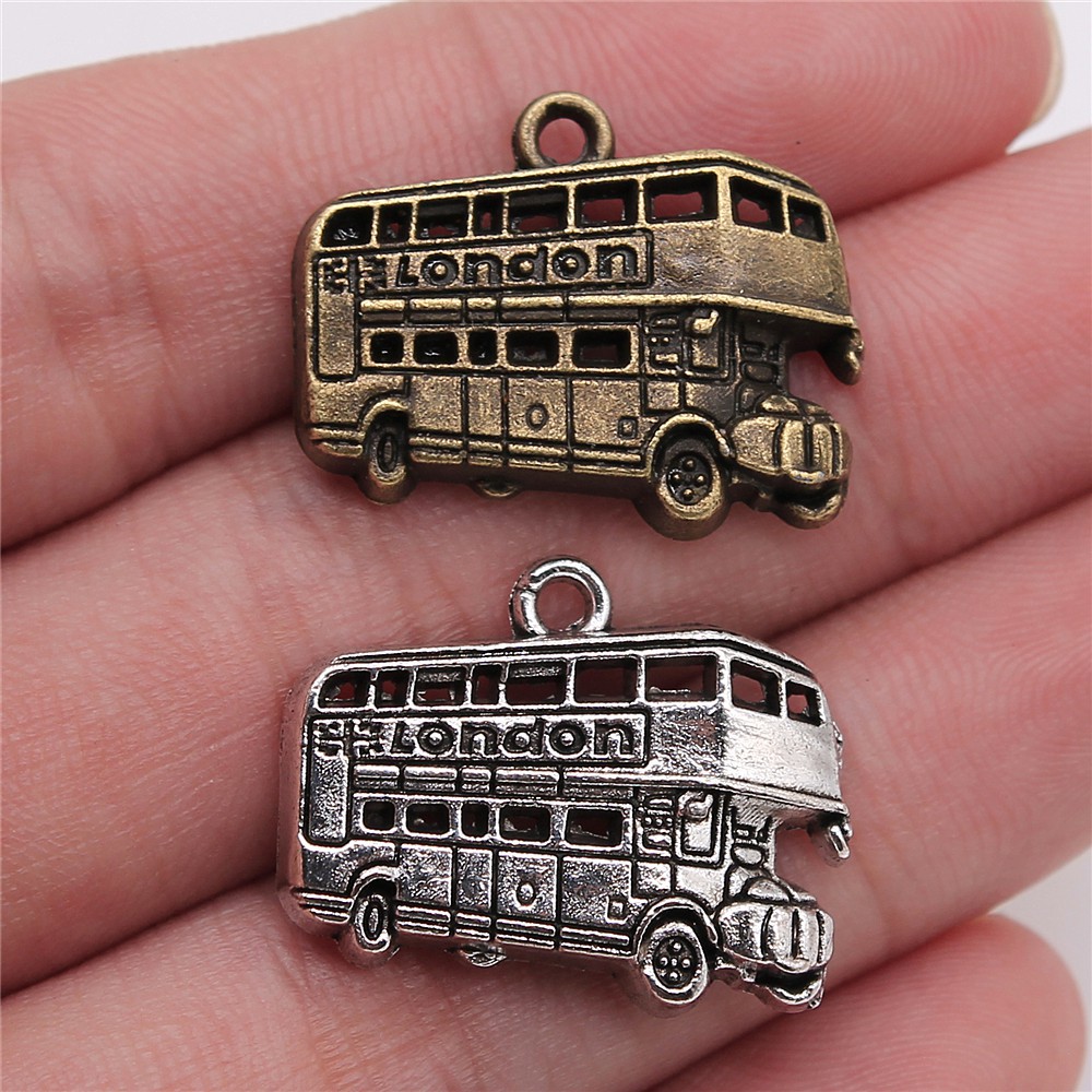 Jewelry Making London - WYSIWYG 10 個 25x20mm 2 色アンティークブロンズカラーアンティークシルバーカラーロンドンバスチャーム