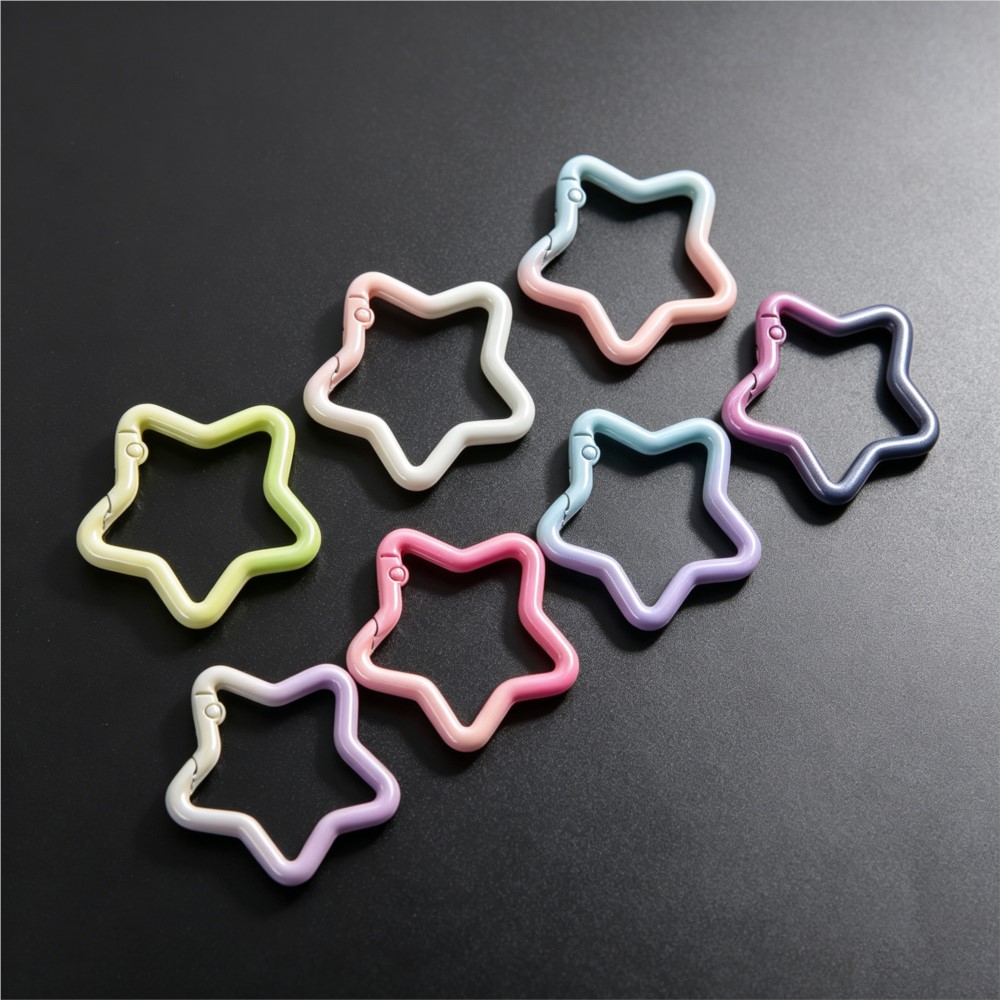 Jewelry Making Rings - 5 個のグラデーション星形スプリングリングクラスプカラフルな合金開閉可能なキーリング DIY ジュエリーバッグチャームキーホルダー作成用品
