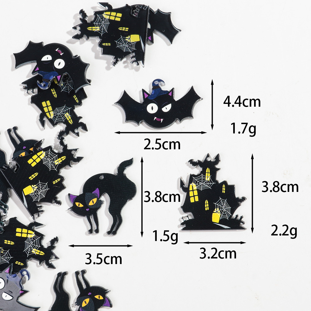 アクリルハロウィンチャーム新しいゴシック黒猫コウモリ城ペンダ - Jewelry Making Newcastle のレビューと価格