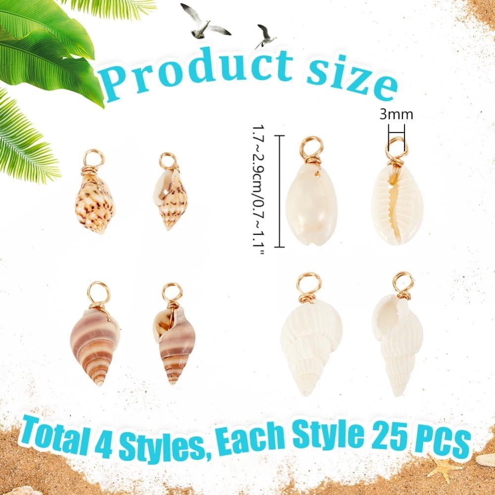 100 個 4 スタイルナチュラルシェルチャームペンダント貝 - Jewelry Making Online のレビューと価格