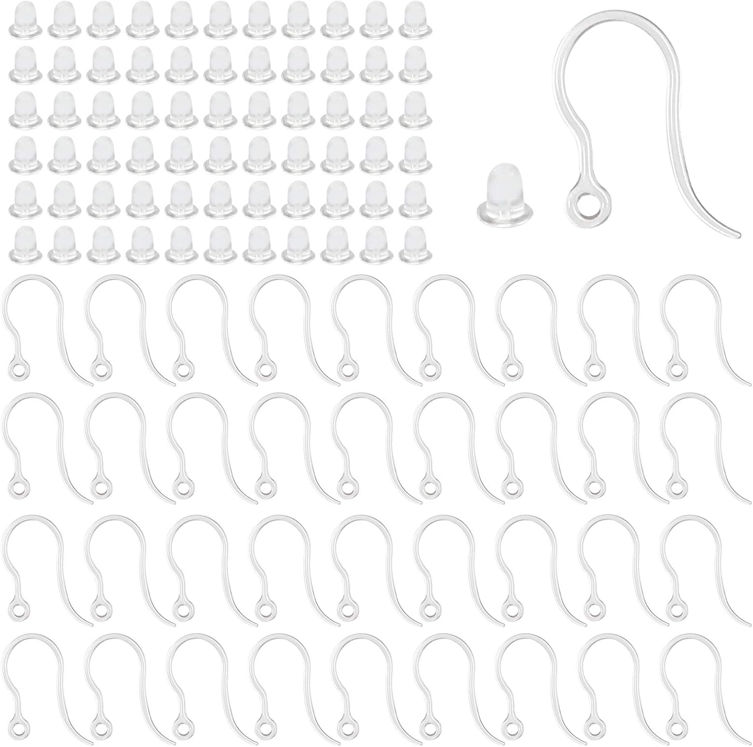 40個の透明なプラスチック製イヤリングフック、ループ付きイヤ - Jewelry Making Wire のレビューと価格